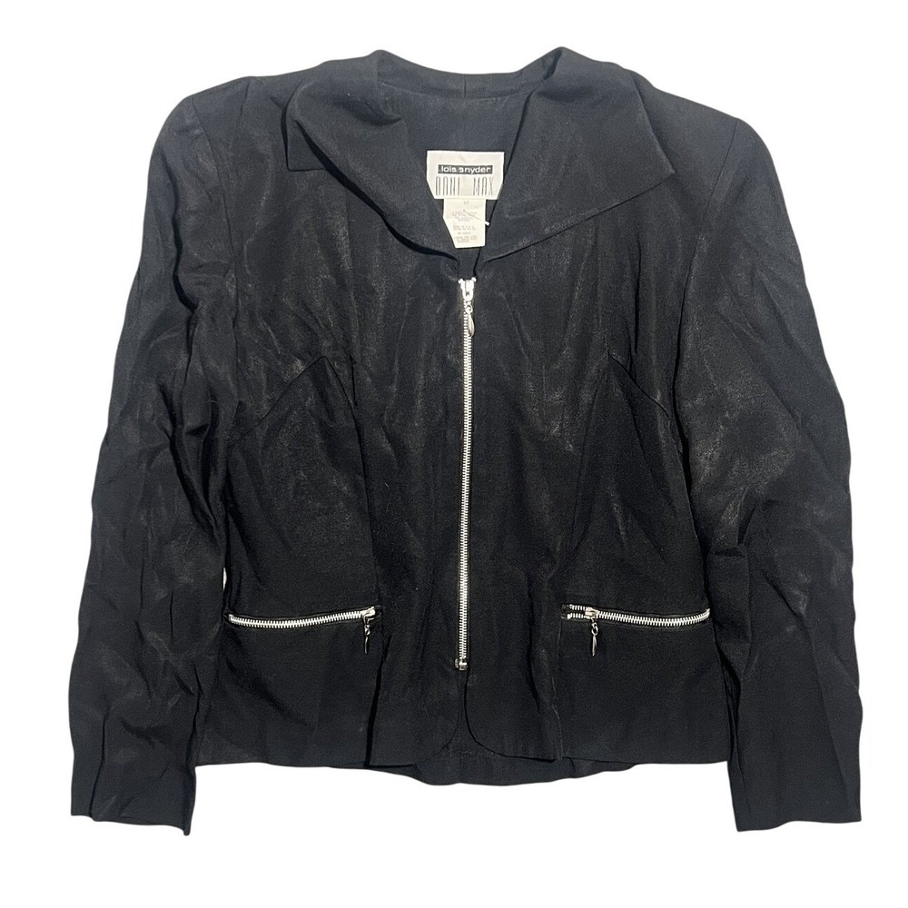 Lois Snyder Dani Max Women's Black Full Zip Rayon Blend Jacket‎ Size 12 Made in